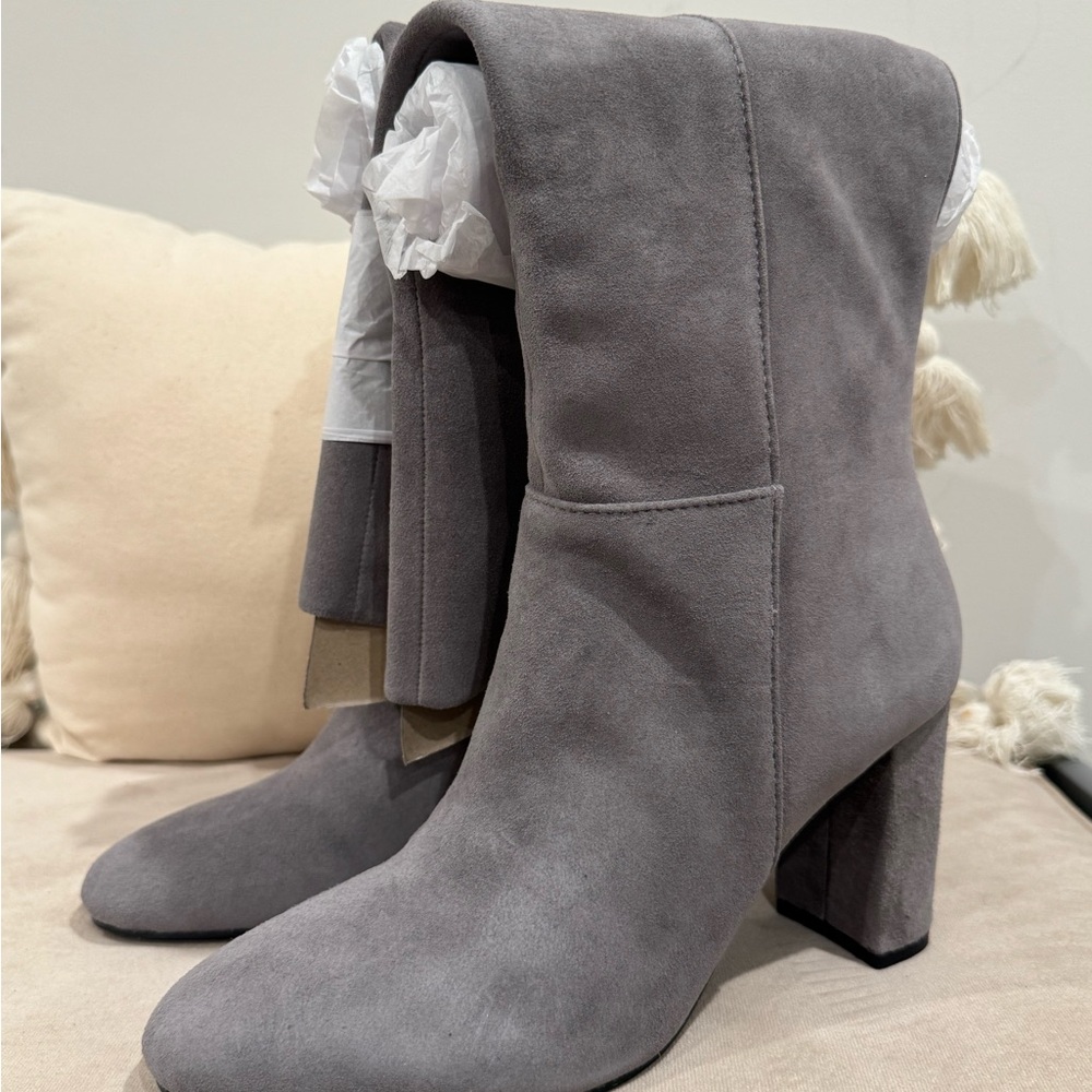 Calvin Klein Gray Heeled Boots with Suede Finish